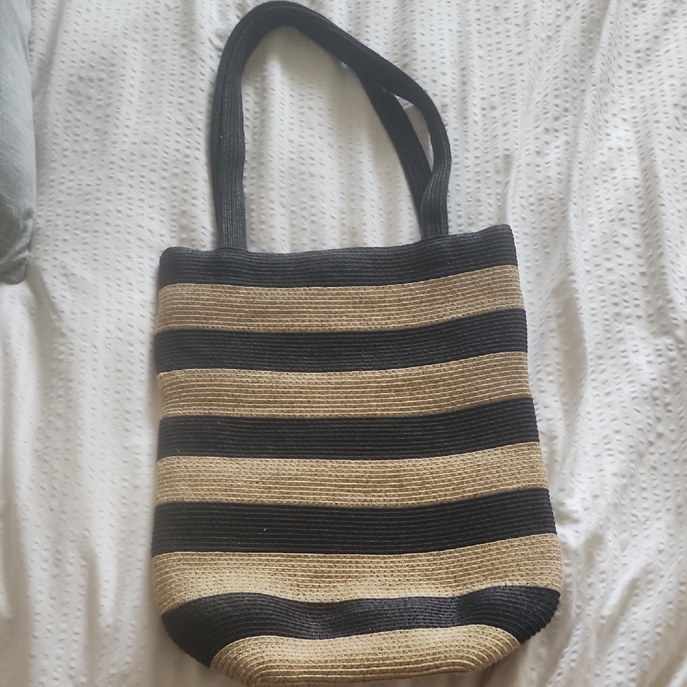 San Diego Hat Company Black and Tan Striped Tote